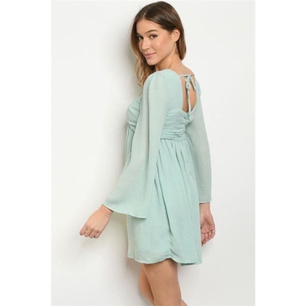 Sage Green Long Sleeved Babydoll Tunic Dress - Picture 2 of 3